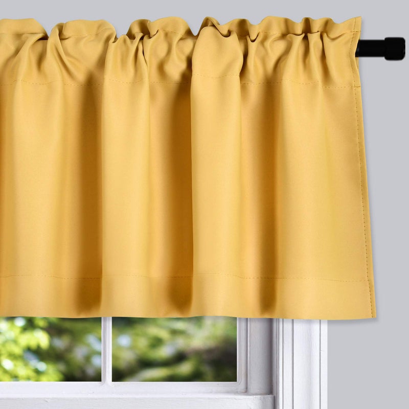 DONREN Gold Yellow Curtain Valances for Living Room - Blackout Rod Pocket Valances for Small Window (42 by 12 Inch,2 Panels) - Image 2